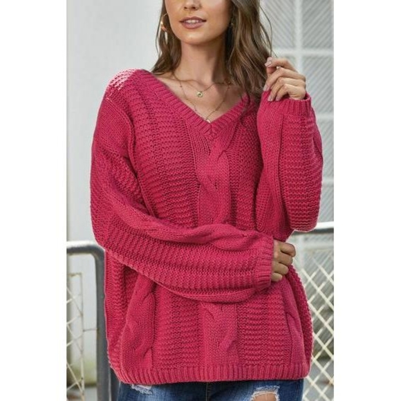 🧁 Berry Double V-neck Chunky Sweater - Picture 4 of 7